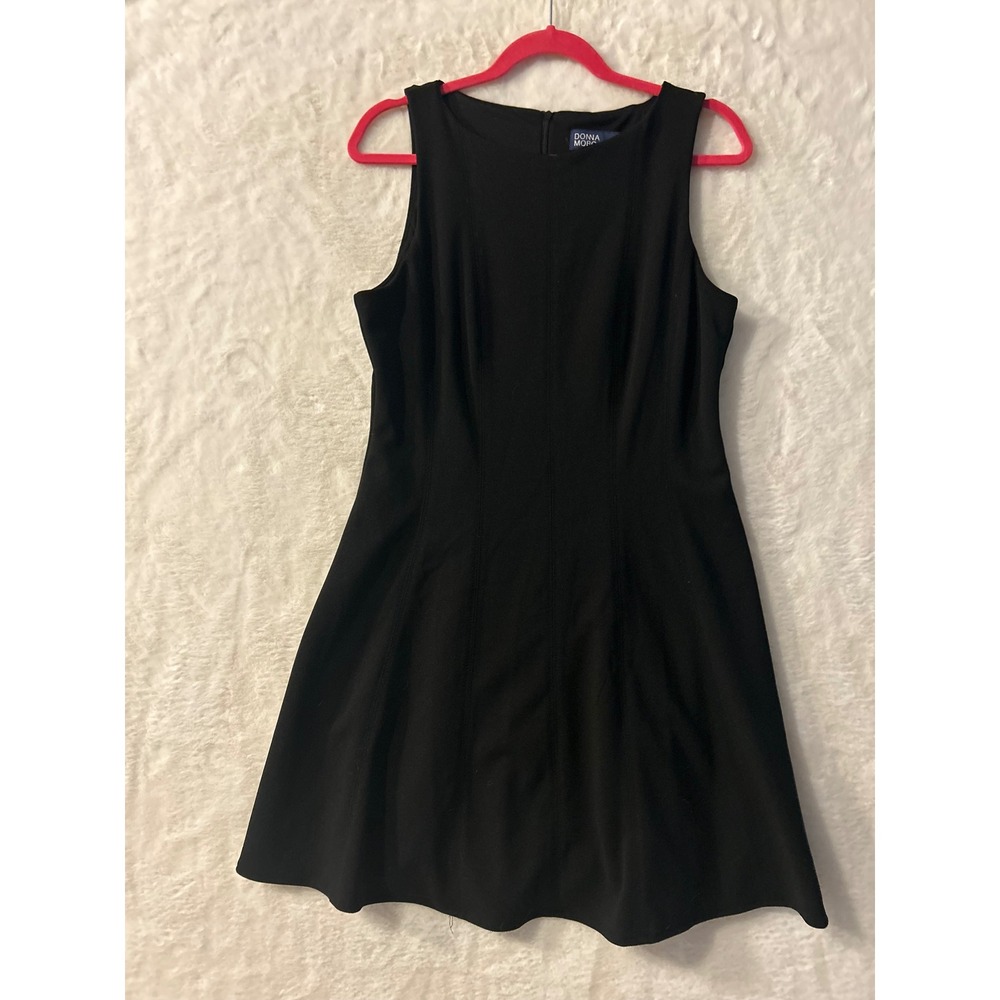 Donna Morgan Womens Sleeveless Fit and Flare Black Cocktail Dress Round Neck
